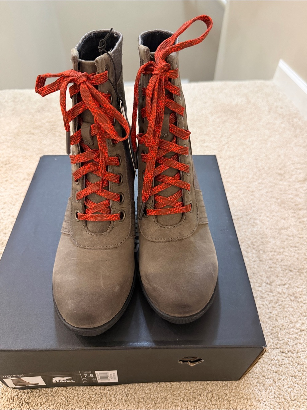 Sorel Women's Lexie Lace-Up Wedge Boots with Red Laces